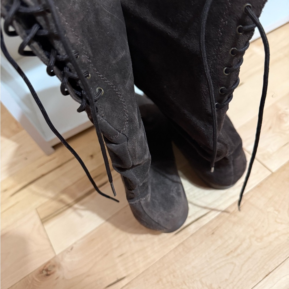 Brown Suede Lace-Up Boots